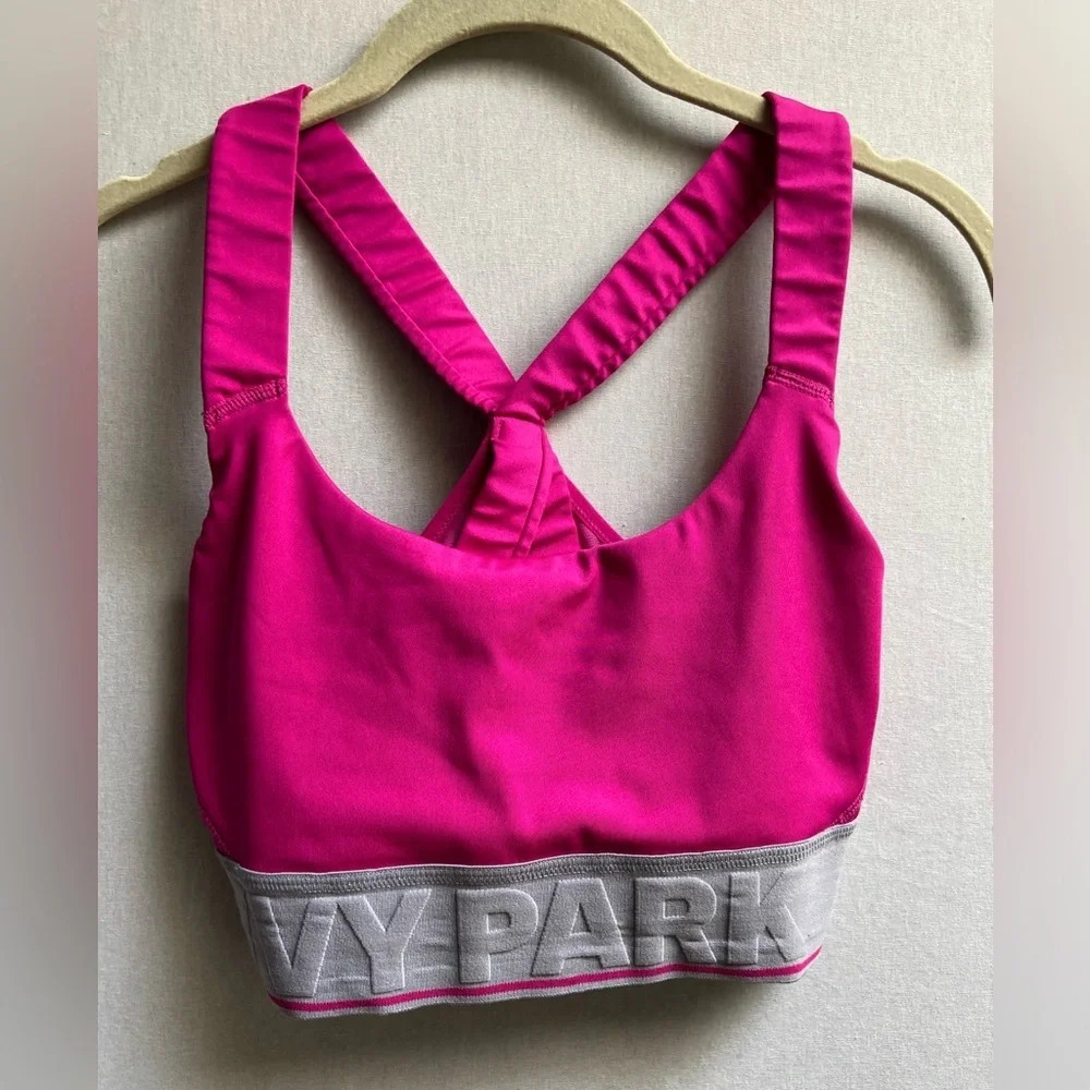 Ivy Park Logo Elastic Sports Bra Hot Pink Gray Size S
